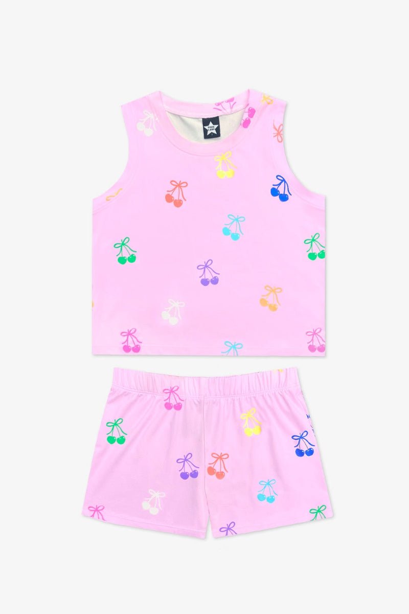 Simply Soft Sleeveless Easy Tank & Dolphin Short - Pink Rainbow Cherries - Image 3
