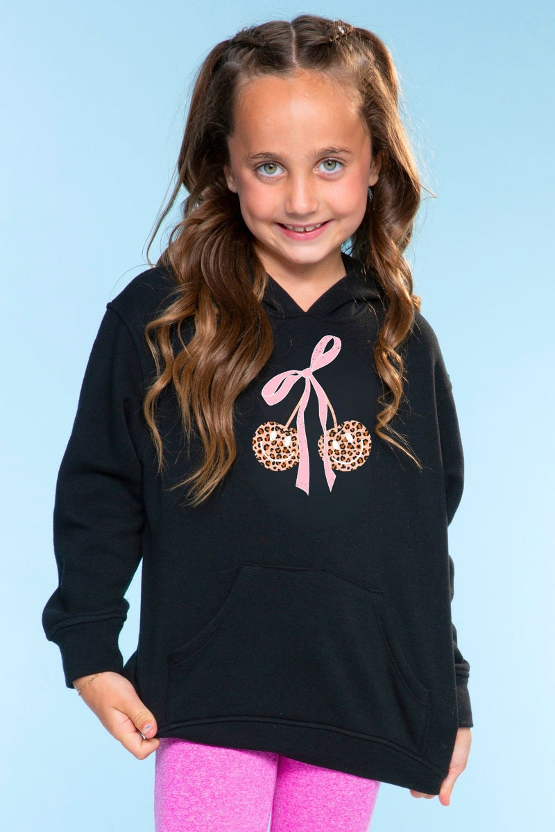 Cotton Soft Oversized Long Sleeve Hoodie - Black Leopard Cherry - NEW! - Image 1