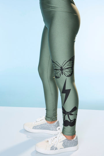 High Shine Long Legging - Olive Black Butterfly - NEW!