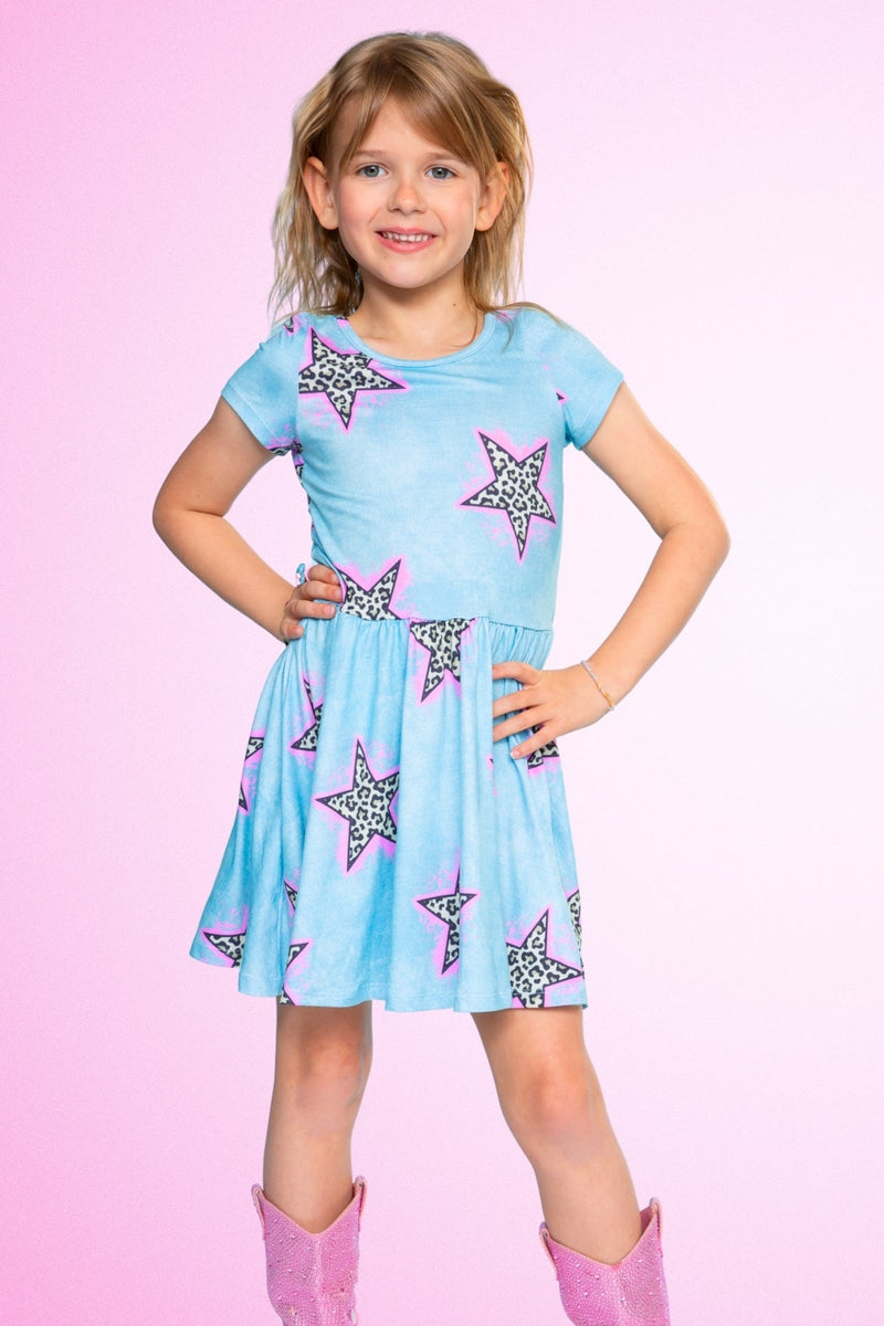 Simply Soft Short Sleeve Be Happy Dress - Denim Leopard Star - NEW! - Image 3
