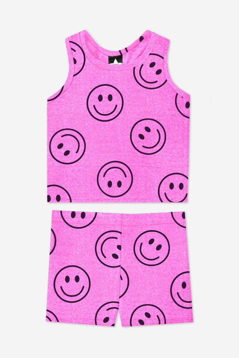 Simply Soft Luxe Cropped Racerback Tank & Tumble Short - Dark Pink Smile