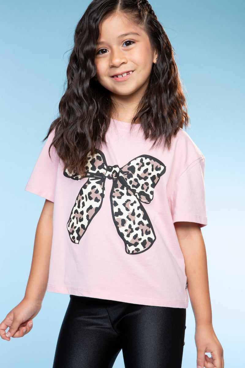Washed Cotton Drop Shoulder Tee. - Dusty Pink Leopard Bow - NEW! - Image 1