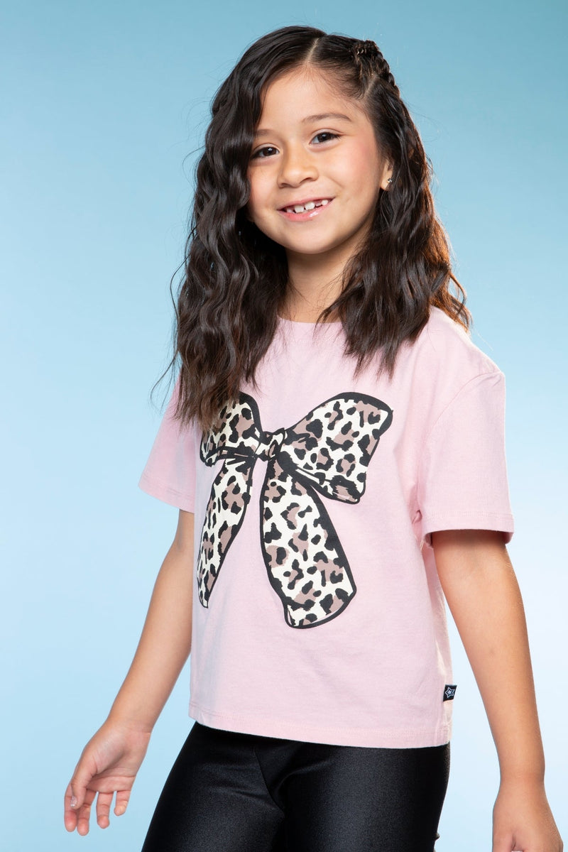 Washed Cotton Drop Shoulder Tee. - Dusty Pink Leopard Bow - NEW! - Image 3