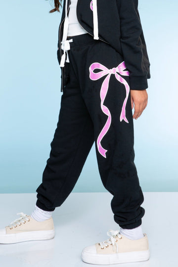 Cotton Soft French Terry Sweatpant ••• - Black Pink Bow - NEW!
