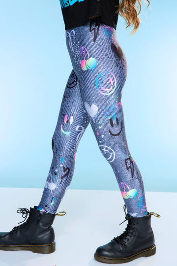 High Shine Long Legging - Charcoal Graffiti Elements - NEW!