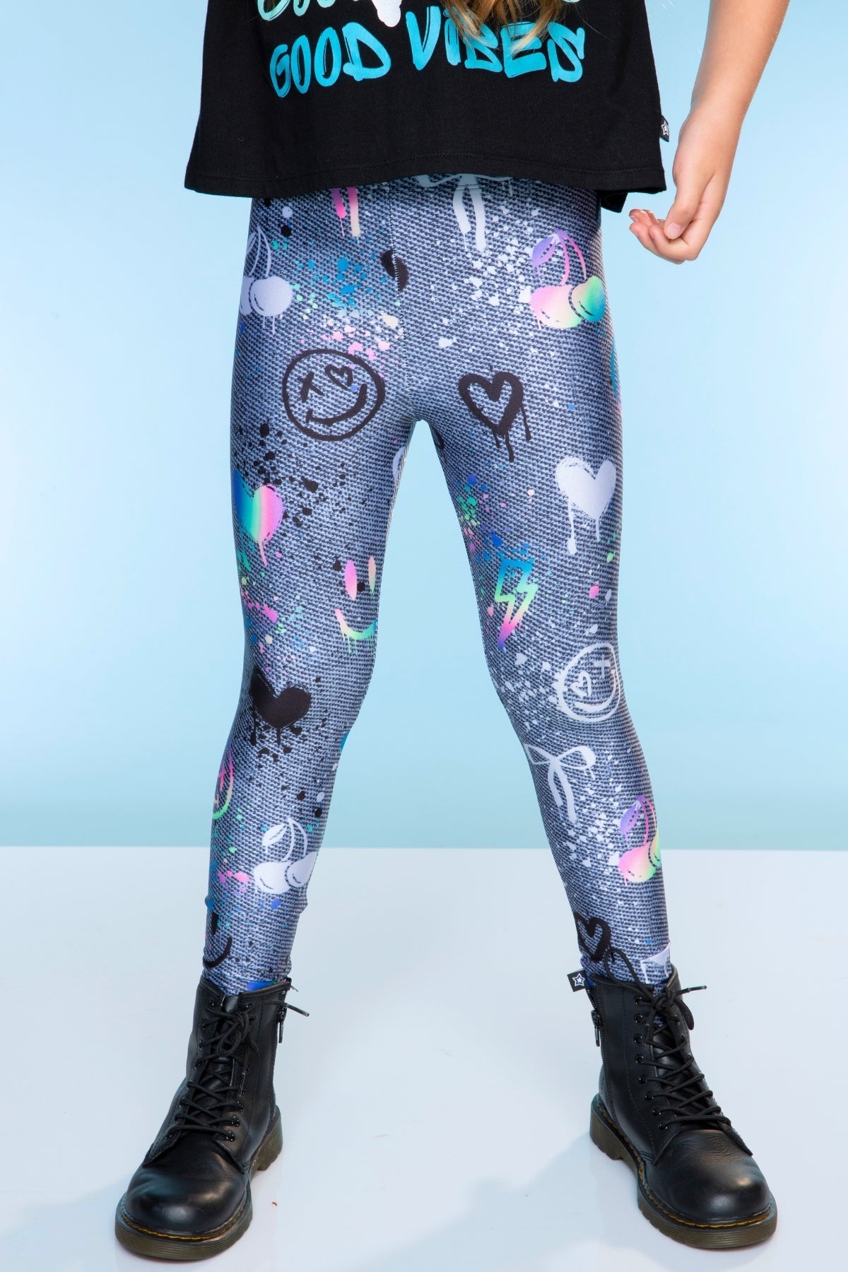High Shine Long Legging - Black White Smile