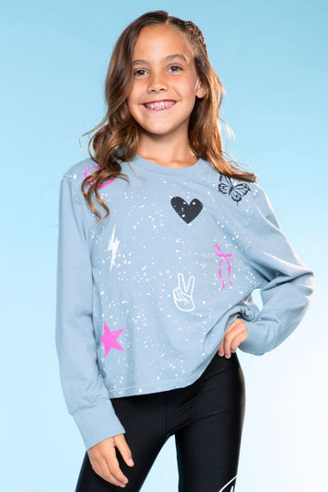 Washed Cotton Long Sleeve Easy Tee - Denim Blue Elements - NEW!