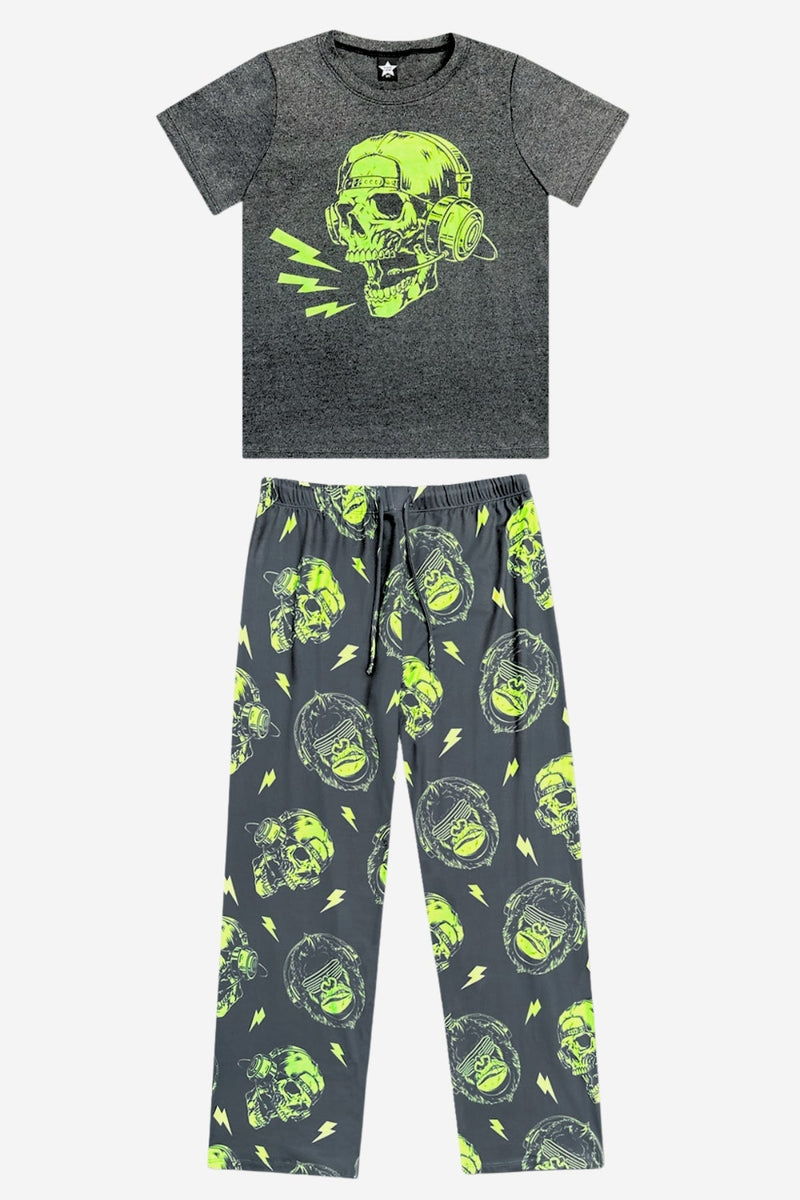 Triblend Graphic Tee & Simply Soft Karate Pant - Charcoal Skull Gamer