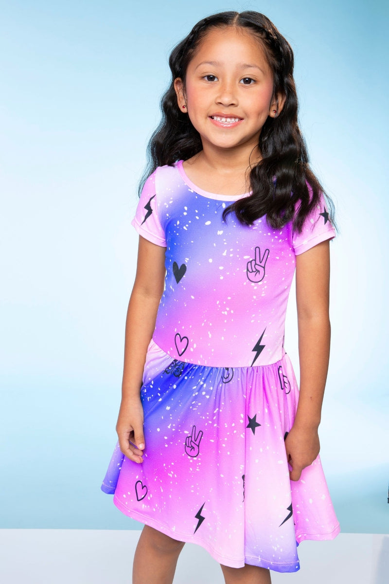 Simply Soft Short Sleeve Be Happy Dress - Purple Pink Elements - NEW! - Image 4