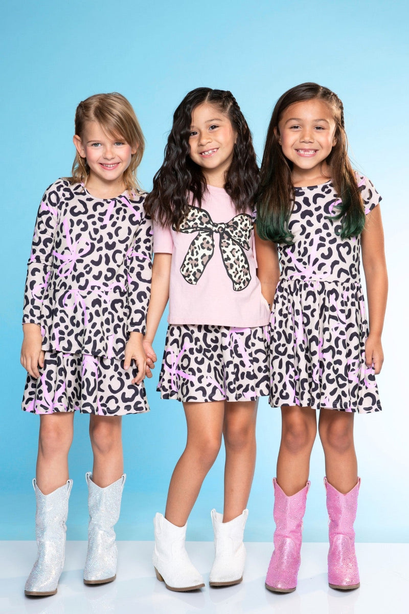 Simply Soft Short Sleeve Be Happy Dress - Taupe Leopard Pink Bow - NEW! - Image 4