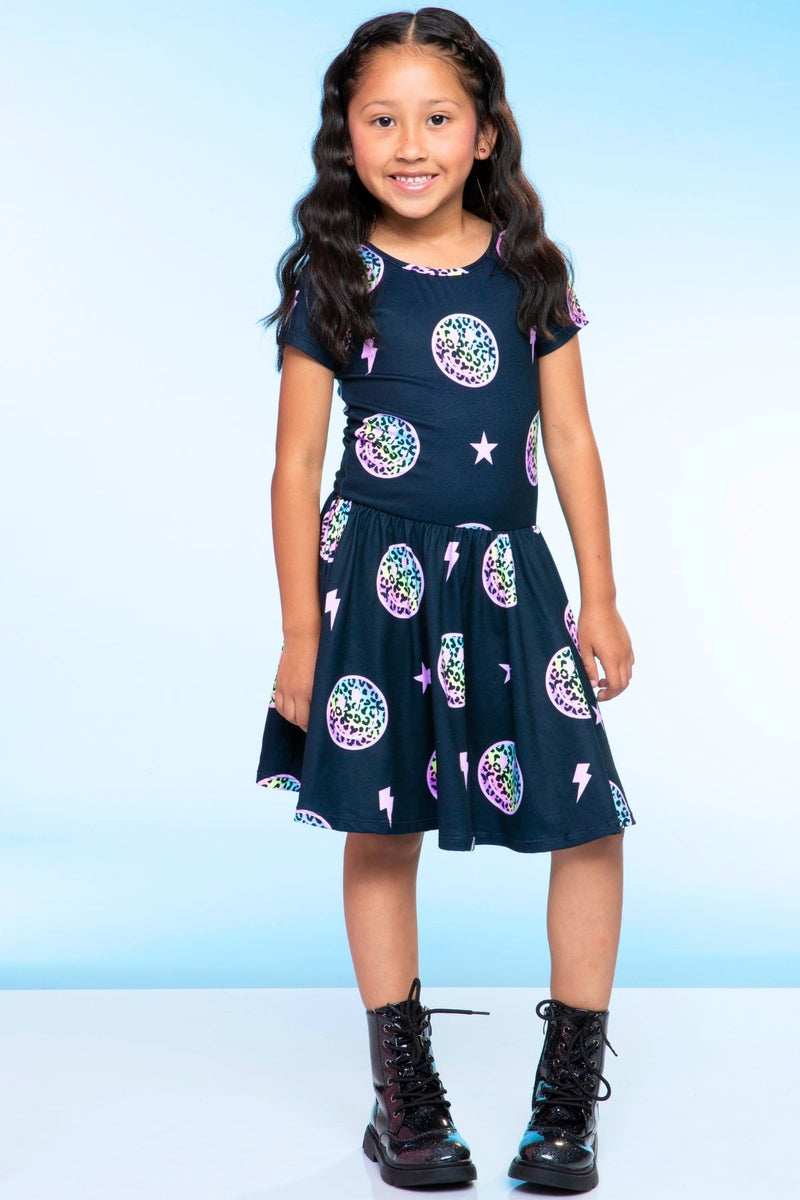 Simply Soft Short Sleeve Be Happy Dress - Black Rainbow Leopard Smile - NEW! - Image 2