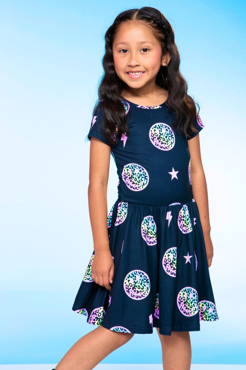 Simply Soft Short Sleeve Be Happy Dress - Black Rainbow Leopard Smile - NEW! - Image 3