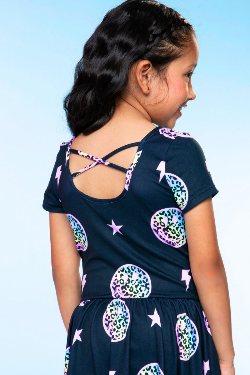 Simply Soft Short Sleeve Be Happy Dress - Black Rainbow Leopard Smile - NEW! - Image 4