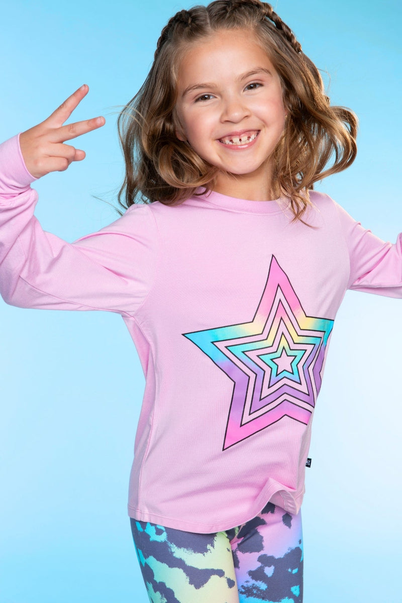 Modal Long Sleeve Shirttail Top - Pink Rainbow Star - NEW! - Image 3