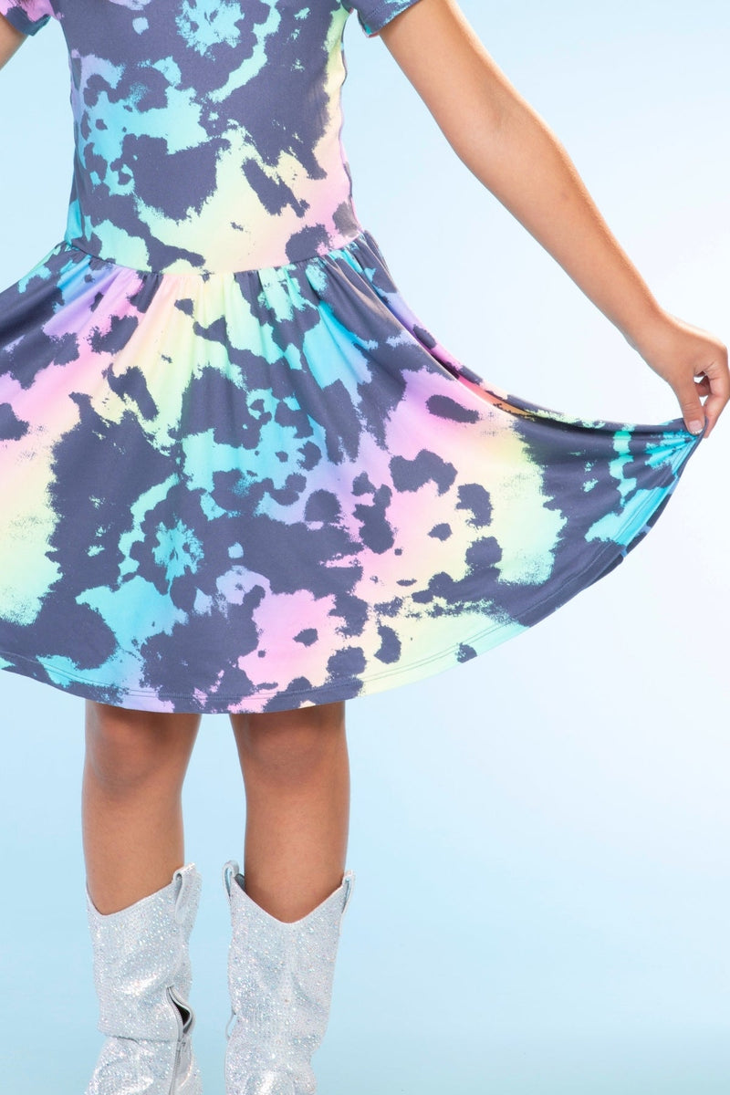 Simply Soft Short Sleeve Scoop Back Be Happy Dress - Rainbow Tie Dye - NEW! - Image 2