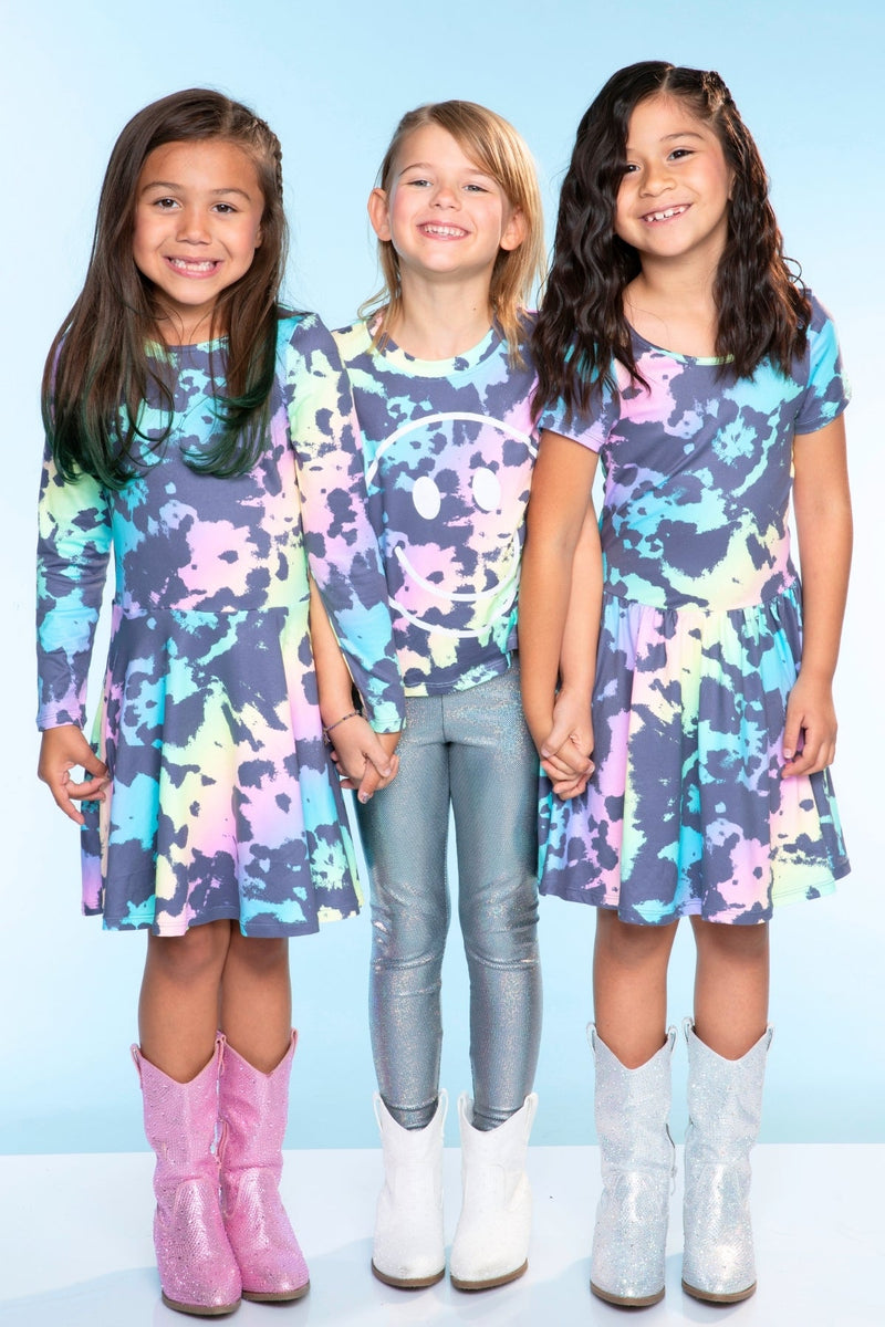 Simply Soft Short Sleeve Scoop Back Be Happy Dress - Rainbow Tie Dye - NEW! - Image 3