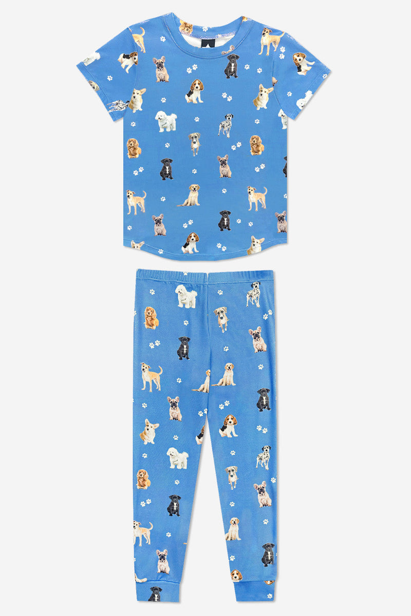 Simply Soft Short Sleeve Tee & Slim Lounge Bottom - Vintage Blue Puppy