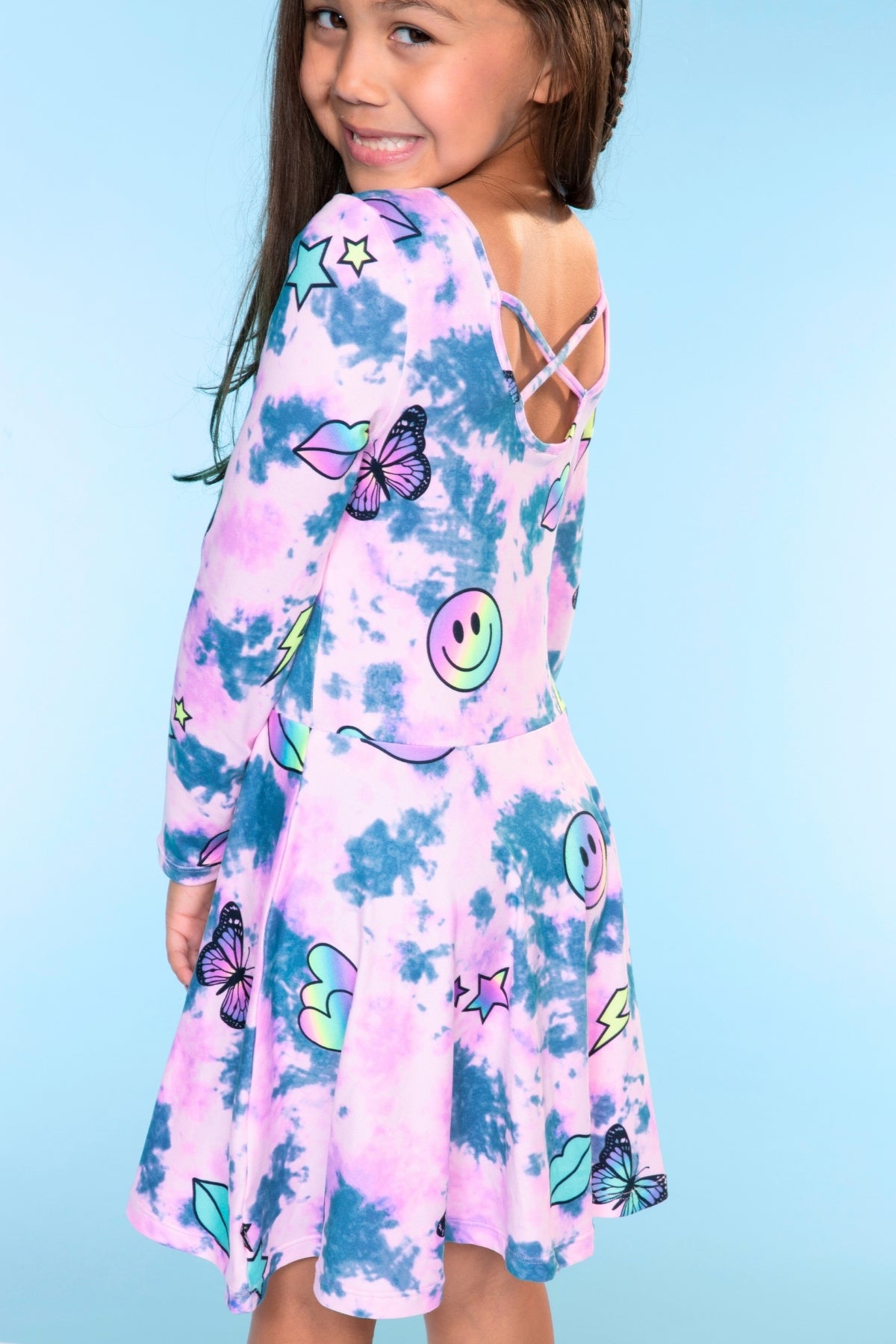 Simply Soft Long Sleeve Be Happy Dress.. - Camo Pink Graffiti Emojis
