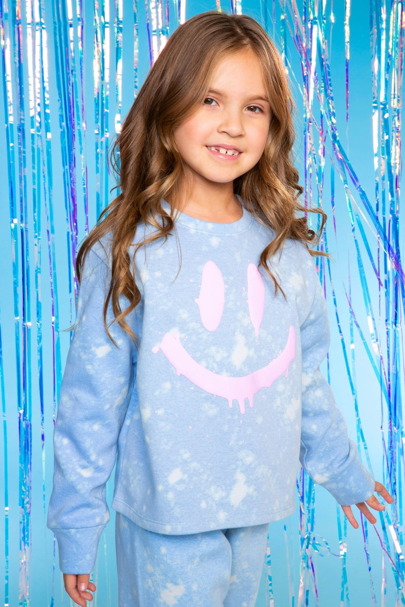 Heavyweight Cotton French Terry Easy Crew Sweatshirt - Denim Bleach Smile - NEW!