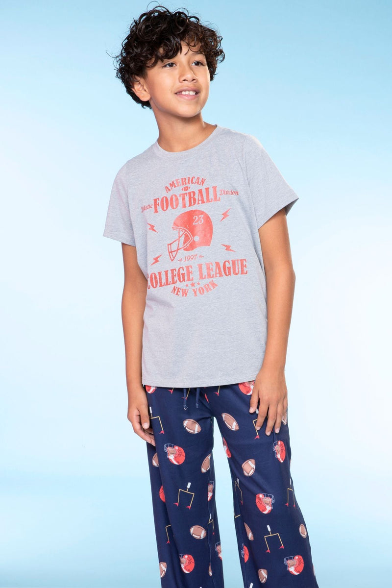 Triblend Graphic Tee & Simply Soft Karate Pant - Grey Navy Football