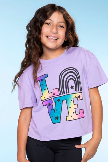 Washed Cotton Drop Shoulder Tee. - Purple Rainbow Love - NEW!