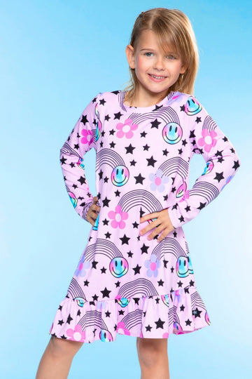 Simply Soft Long Sleeve Ruffle Nightgown - Pink Groovy Rainbow - NEW!