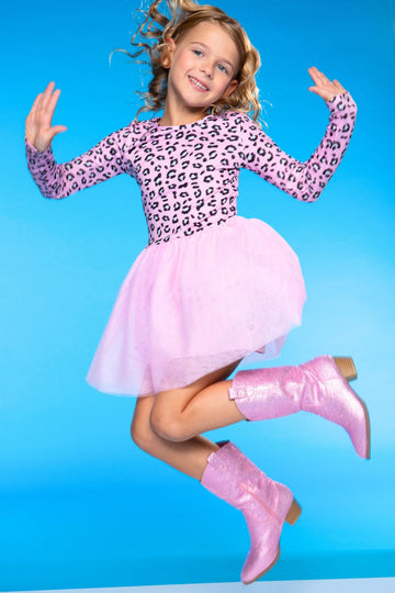 Simply Soft Long Sleeve Be Happy Tulle Dress - Pink Leopard - NEW!