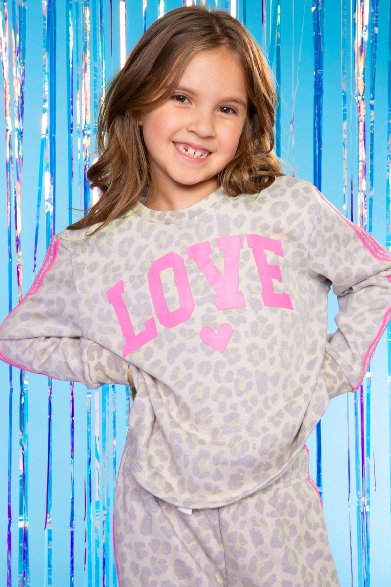 Heavyweight Cotton French Terry Easy Crew Sweatshirt - Taupe Leopard Pink Love - NEW!