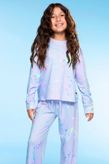 Simply Soft Long Sleeve Easy Tee & Karate Pant - Lilac Pastel Splatter - NEW!