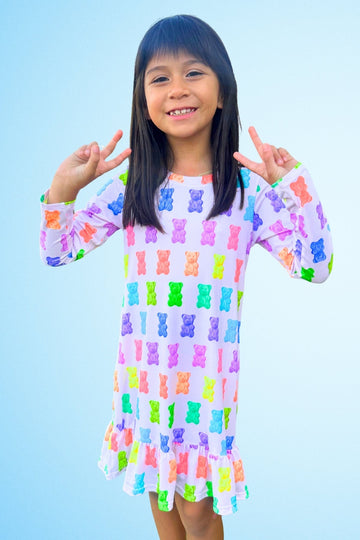 Simply Soft Long Sleeve Ruffle Nightgown - Lilac Rainbow Gummy Bear - NEW!