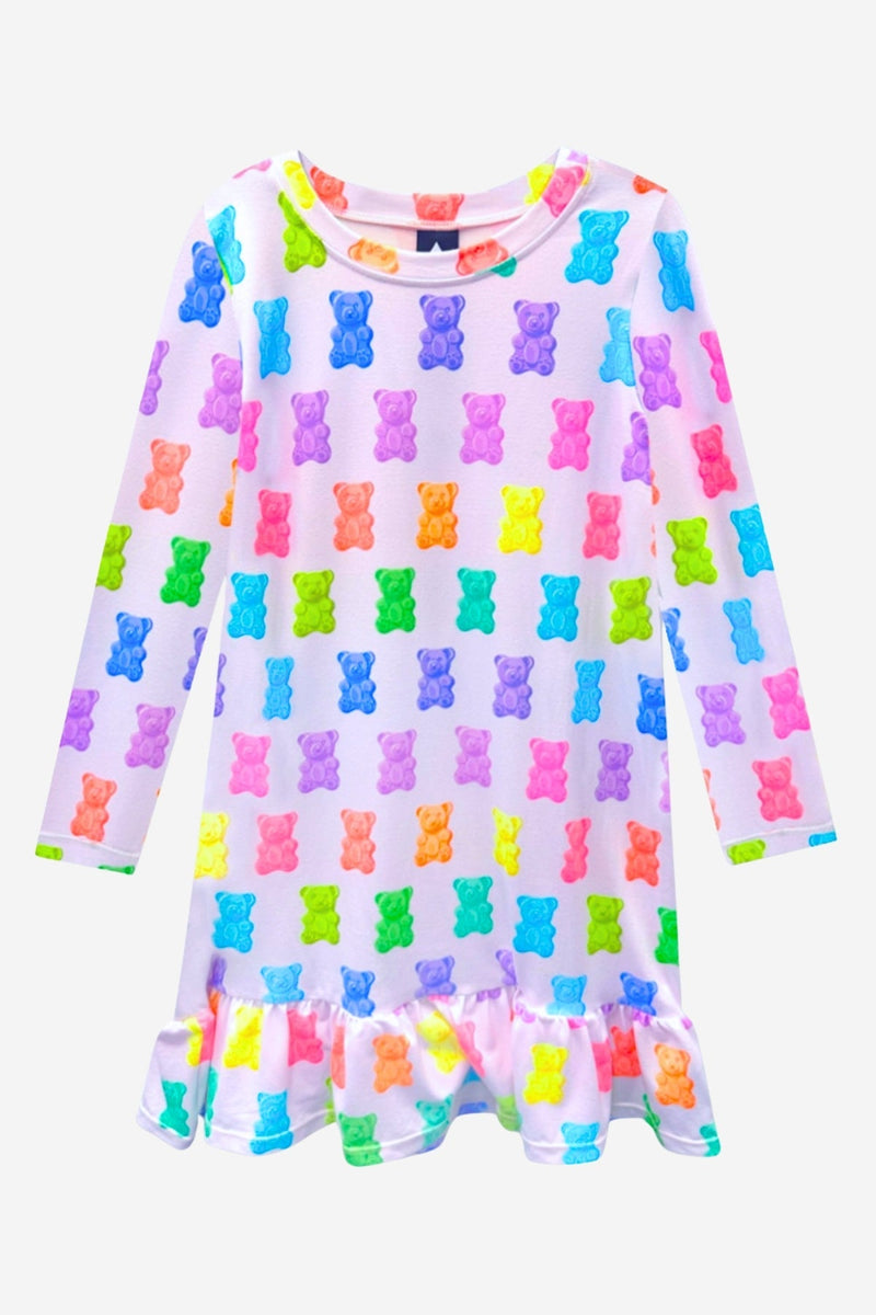 Simply Soft Long Sleeve Ruffle Lounge Dress - Lilac Rainbow Gummy Bear - NEW!