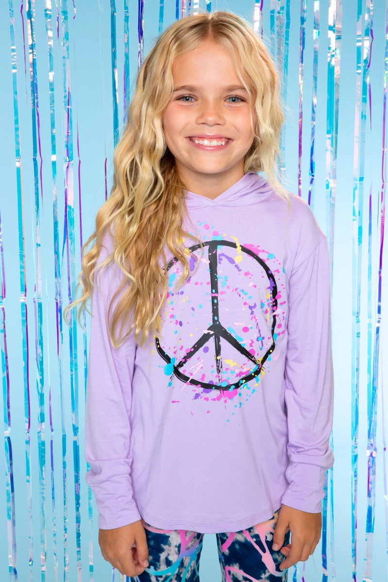 Modal Knit Hoodie Pullover W/Thumbholes - Lilac Peace Splatter - NEW!