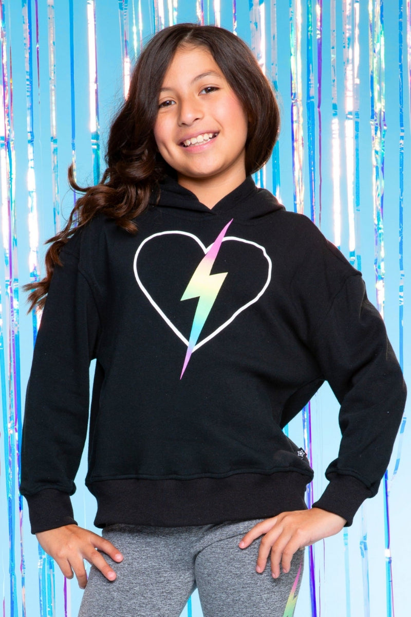 Cotton Soft French Terry Everyday Hoodie - Black Rainbow Heart Bolt