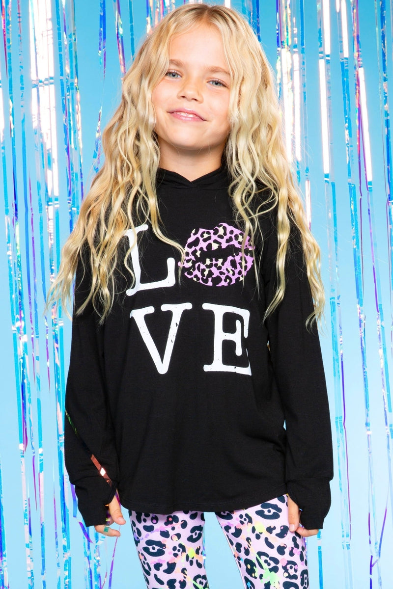 Modal Knit Hoodie Pullover W/Thumbholes - Black Leopard Love Kiss - NEW!