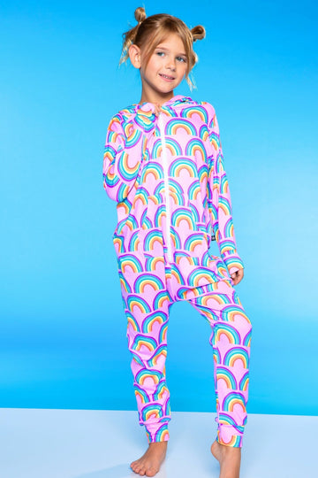 Simply Soft Hooded Zip Onesie - Pink Rainbows - NEW!