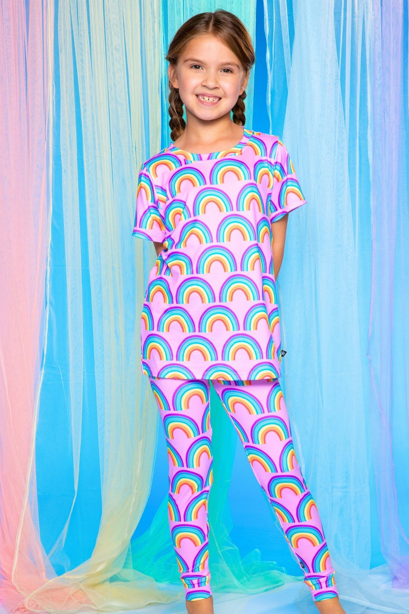 Simply Soft Short Sleeve Tee & Slim Lounge Bottom - Pink Rainbows - NEW!