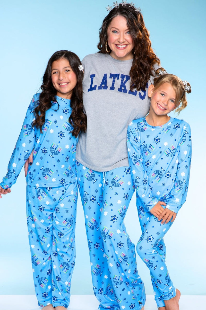 Women's Triblend Tee & Simply Soft Karate Pant - Blue Hanukkah Menorah - NEW!