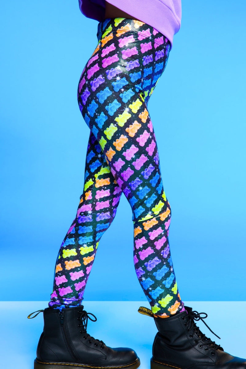 Glitter Foil High Shine Legging - Black Sparkle Rainbow Gummy Bear - NEW!
