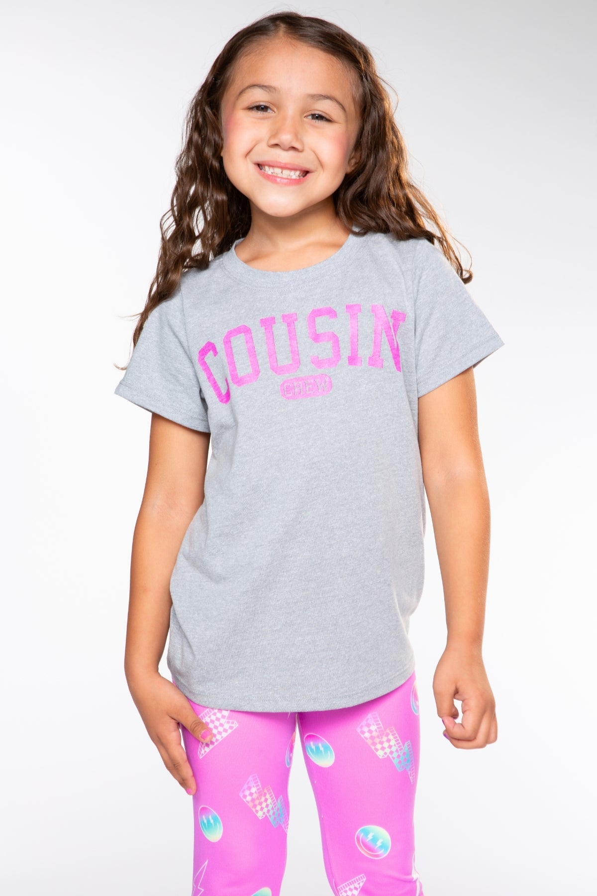Triblend Short Sleeve Tee & Slim Lounge Bottom - Pink Grey Cousin Crew Smile