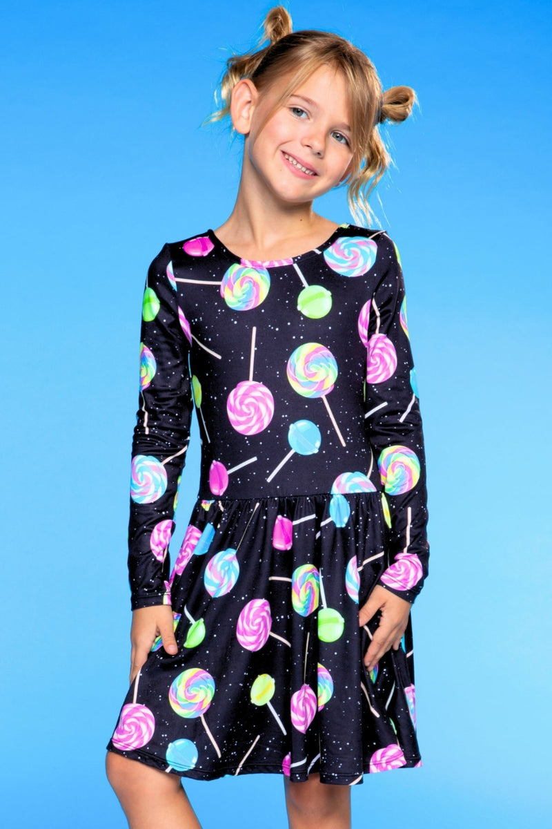 Simply Soft Long Sleeve Be Happy Dress - Black Lollipops - NEW!
