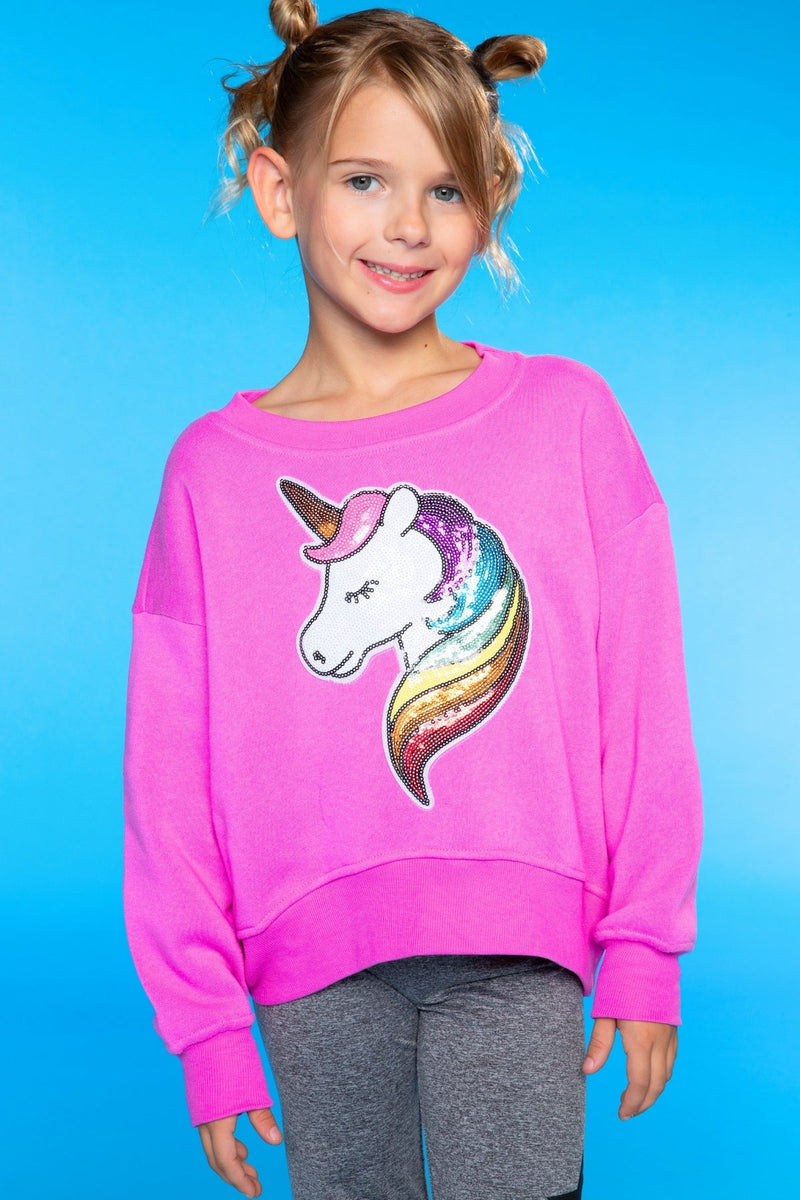 Cotton Soft French Terry Everyday Sweatshirt - Pink Sequin Unicorn - NEW!