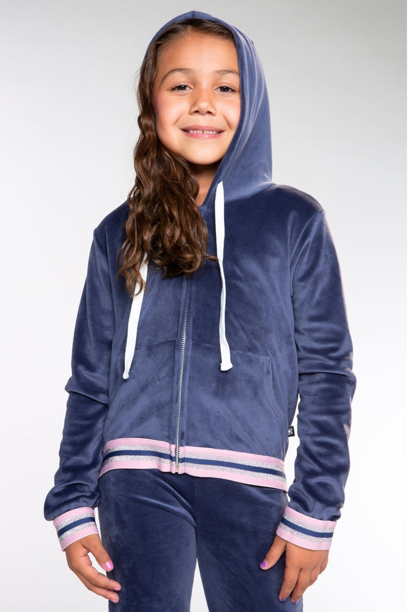 Velour Cropped Zip Hoodie - Vintage Navy - NEW!