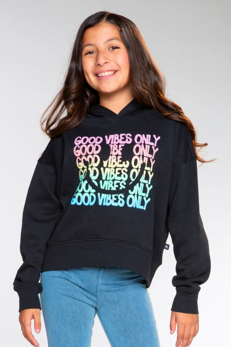 Cotton Soft French Terry Everyday Hoodie - Black Good Vibes Smile - NEW!