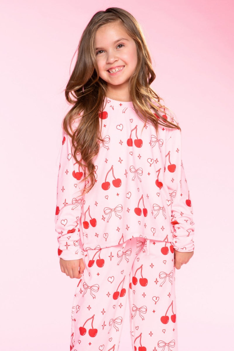 Simply Soft Long Sleeve Easy Tee & Karate Pant - Pink Red Cherries - LOVE!