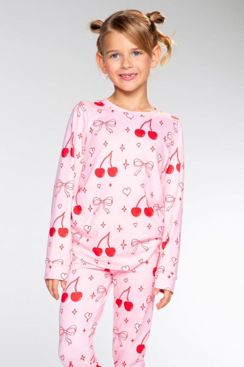 Simply Soft Long Sleeve Crew & Slim Lounge Bottom - Pink Red Cherries - LOVE!