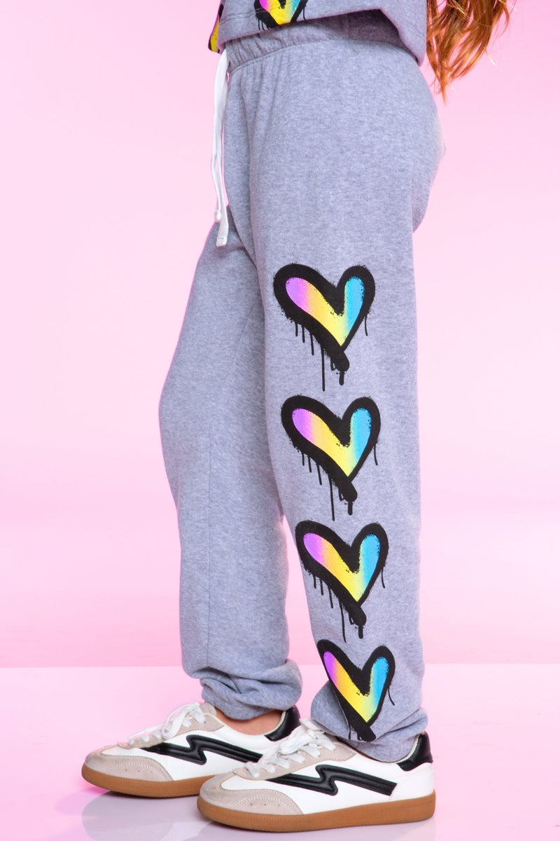 Cotton Soft French Terry Sweatpant ••• - Heather Grey Rainbow Heart - NEW!