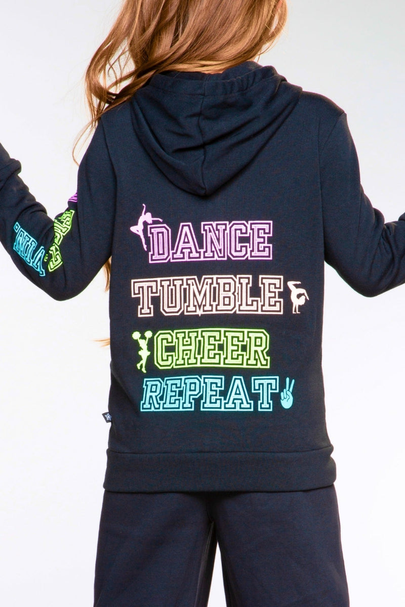 Cotton Soft French Terry Easy Zip Hoodie - Black Dance Tumble Cheer - NEW!