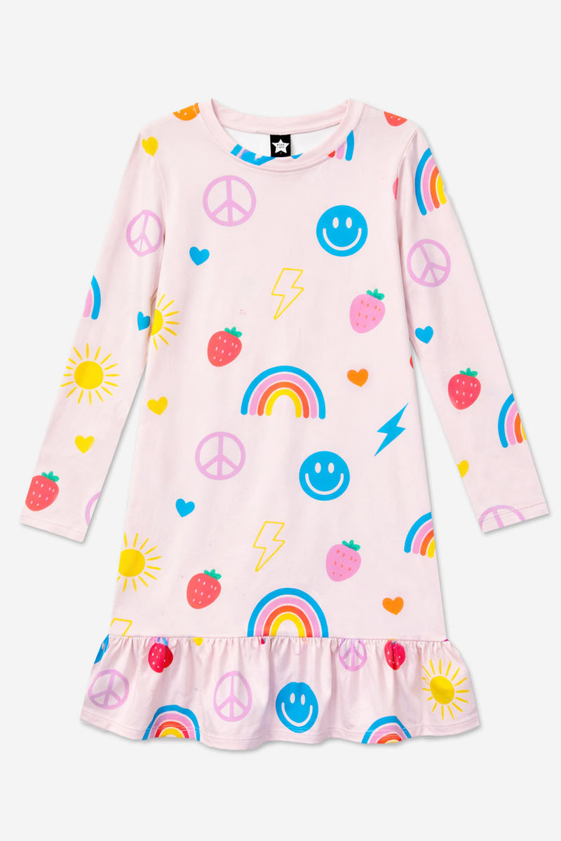 Simply Soft Long Sleeve Ruffle Lounge Dress - Dusty Pink Sticker Emojis
