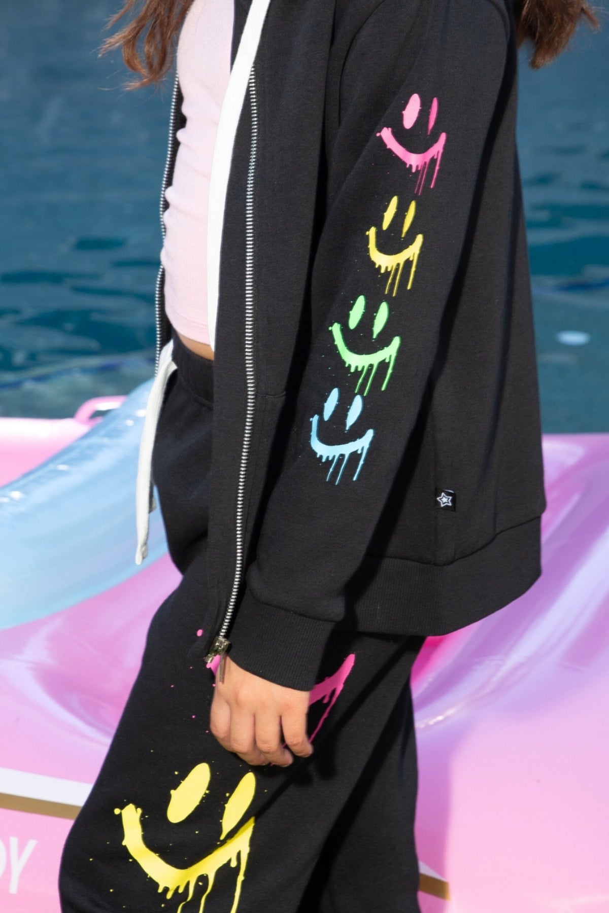 Cloud Soft French Terry Easy Zip Hoodie - Black Graffiti Smile