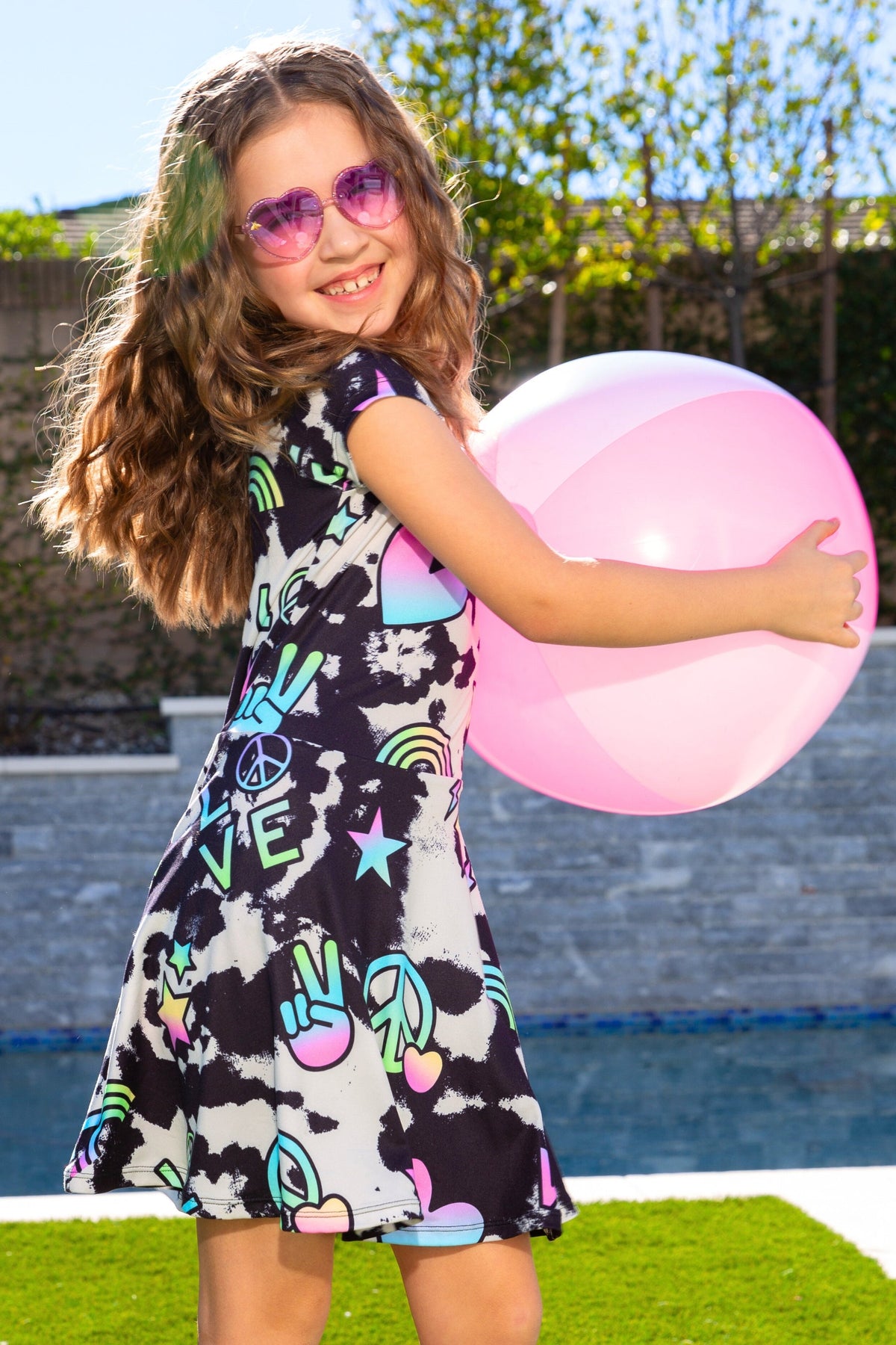 Simply Soft Short Sleeve Skater Dress - Rainbow Leopard Heart - NEW!